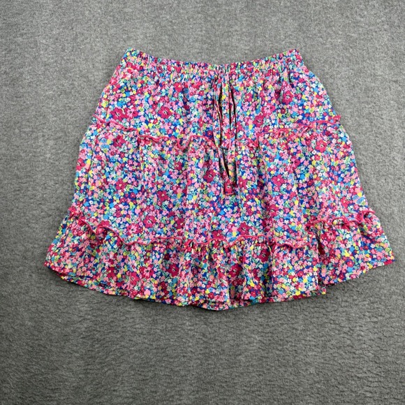 Sienna Sky Dresses & Skirts - Sienna Sky Floral Tiered Mini Skirt Womens Medium Blue Pink Ruffle Elastic Waist